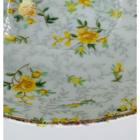 Ries Japan Ceramic Tea Cup & Saucer White Yellow Roses Gray Floral Gold Accents - Picture 3 of 9